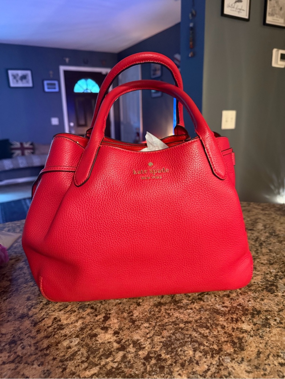 kate spade Red Pebbled Leather dumpling bag with Removable Strap - size large